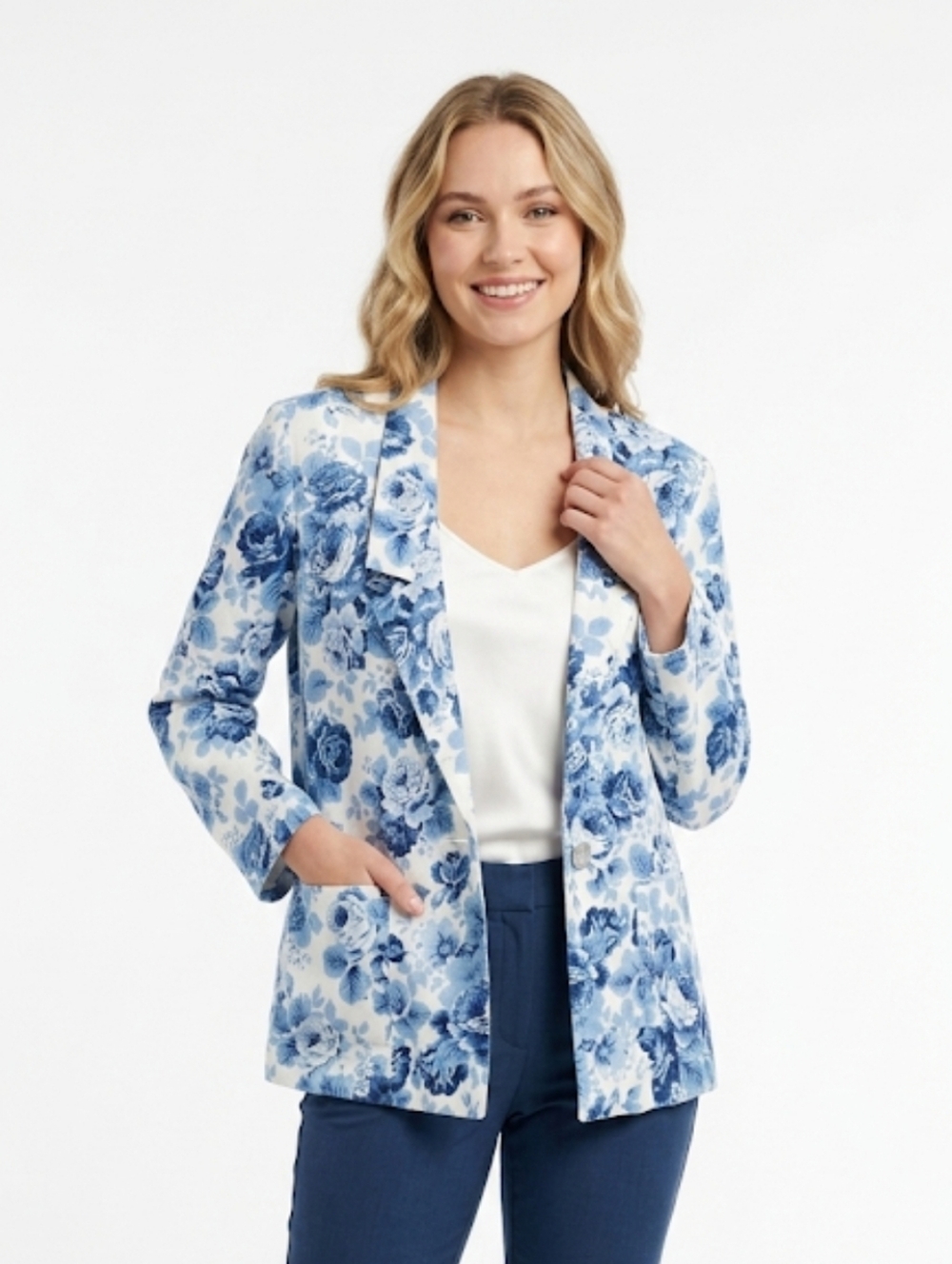 Vintage Copy Cats Blue & White Preppy Floral Blazer Women's Size Small Old Money